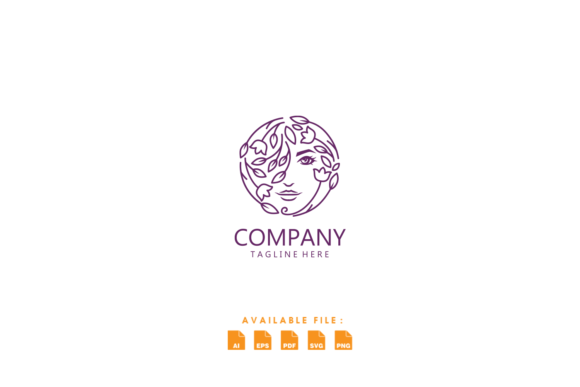 Beauty Face Women Floral Line Art Logo for Graphics and Illustrations