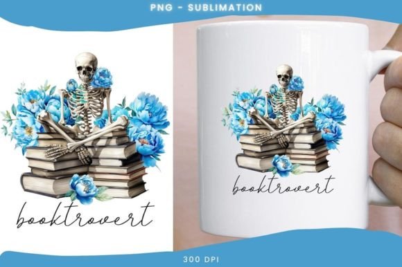 Booktrovert Skeleton Floral Book PNG Graphics and Illustrations