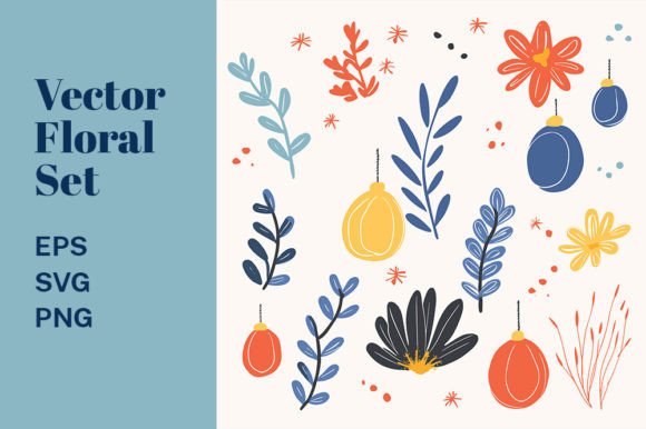Botanical SVG Floral Doodle Clipart Set for Graphics and Illustrations
