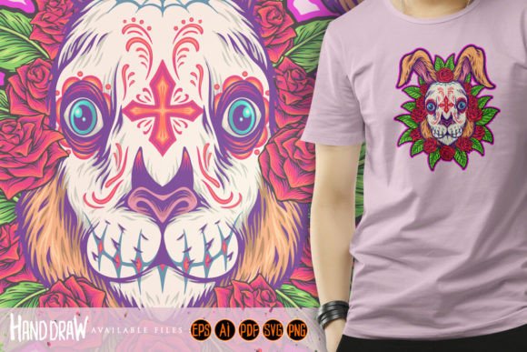 Elegance Muertos Floral Rabbit Graphics and Illustrations