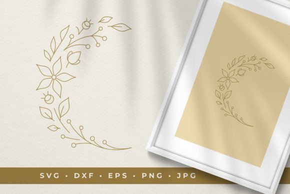 Floral Branch Bud Leaves Curved Logo Graphics