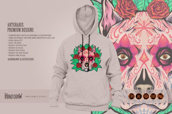 Floral Fiesta Dog Head Bloom Muertos Graphics and Illustrations