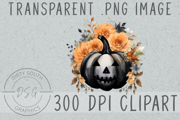Floral Halloween Jack O Lantern Pumpkin Graphics and Illustrations