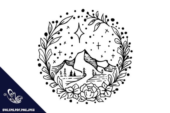 Floral Mountain Tree Line Art Designs for Graphics and Illustrations