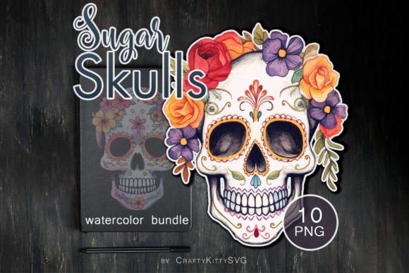 Floral Skull Watercolor Clipart Bundle: Graphics and Illustrations for Sellers