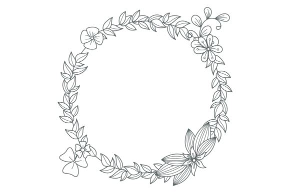 Floral Wreath Drawing. Black Line Botany Graphics and Illustrations Review