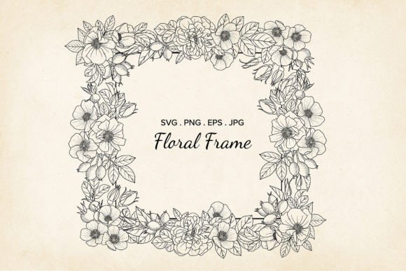 Hand Drawn Rose Floral Frame, Vector Graphics & Illustrations