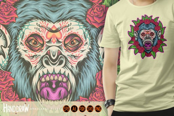 Haunted Monkey Sugar Skull Floral Horror Graphics and Illustrations Review