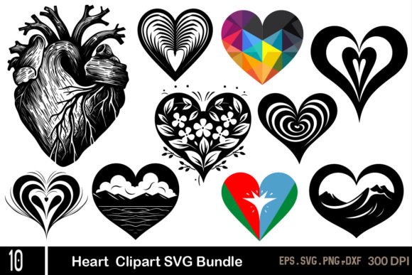 Heart Clipart SVG Bundle, Floral Heart for Graphics and Illustrations