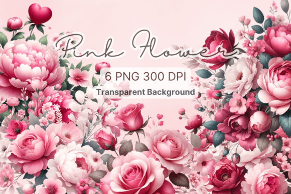 Pink Floral, Watercolor Flower Clipart Graphics and Illustrations
