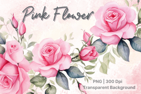 Pink Flowers Clipart, Watercolor Floral Review