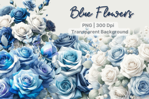 Romantic Flower Blue Floral Watercolor Graphics and Illustrations