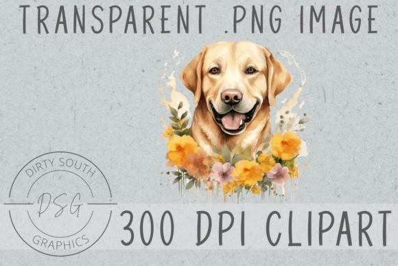 Watercolor Floral Yellow Lab Dog