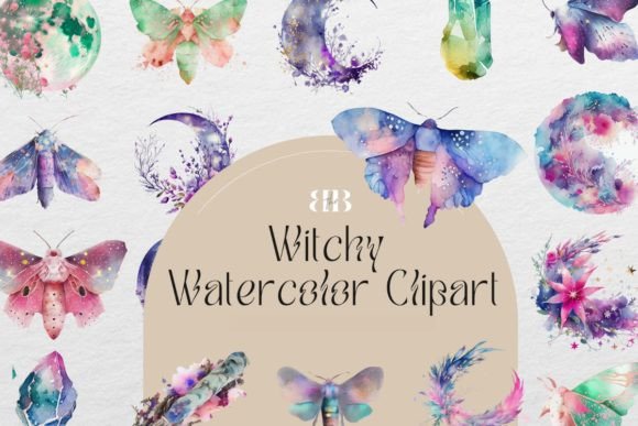 Witchy Floral Moons Moths Crystals Graphics and Illustrations